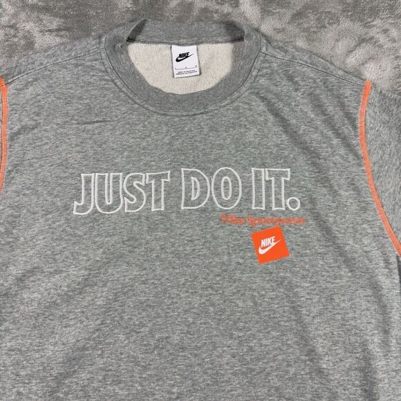 Nike Crewneck Sweatshirt Mens Large Gray Sprotswear JUST DO IT Vintage Y2K - Picture 2 of 13